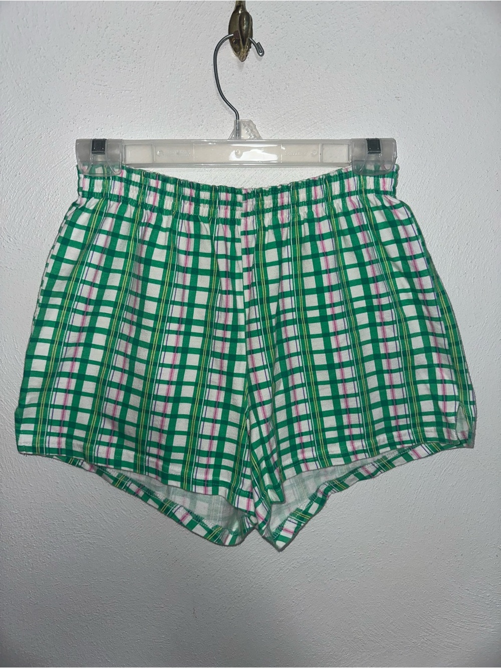 Green & Pink Plaid Cotton Athletic Shorts - Picture 2 of 7
